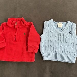 Ralph Lauren Red Half-Zip Pullover & Light Blue Cable Knit Vest - Kids Duo